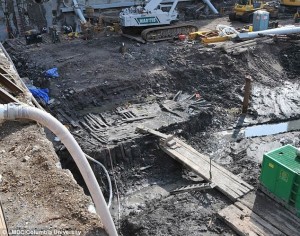 The excavation site of the old World Trade Center twin towers.