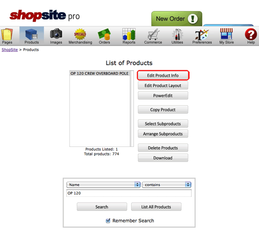 Edit Product Info