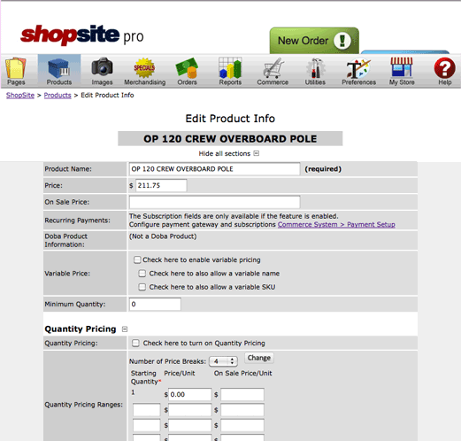 Edit Product Info